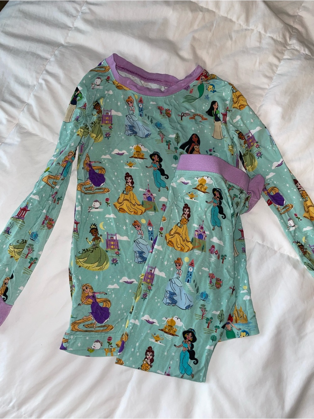 Little Sleepies Light Teal Disney Princess Pajama Set with Purple Trim